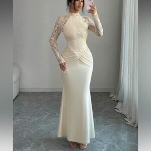 Elegant Cream Lace Evening Gown